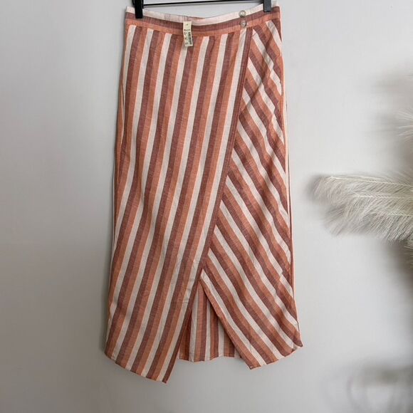 Madewell Linen Striped Wrap Midi Skirt - Picture 1 of 11
